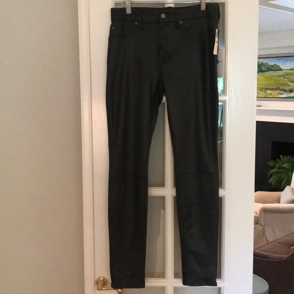 NWT! 7 For All Mankind Dark Green leather pants